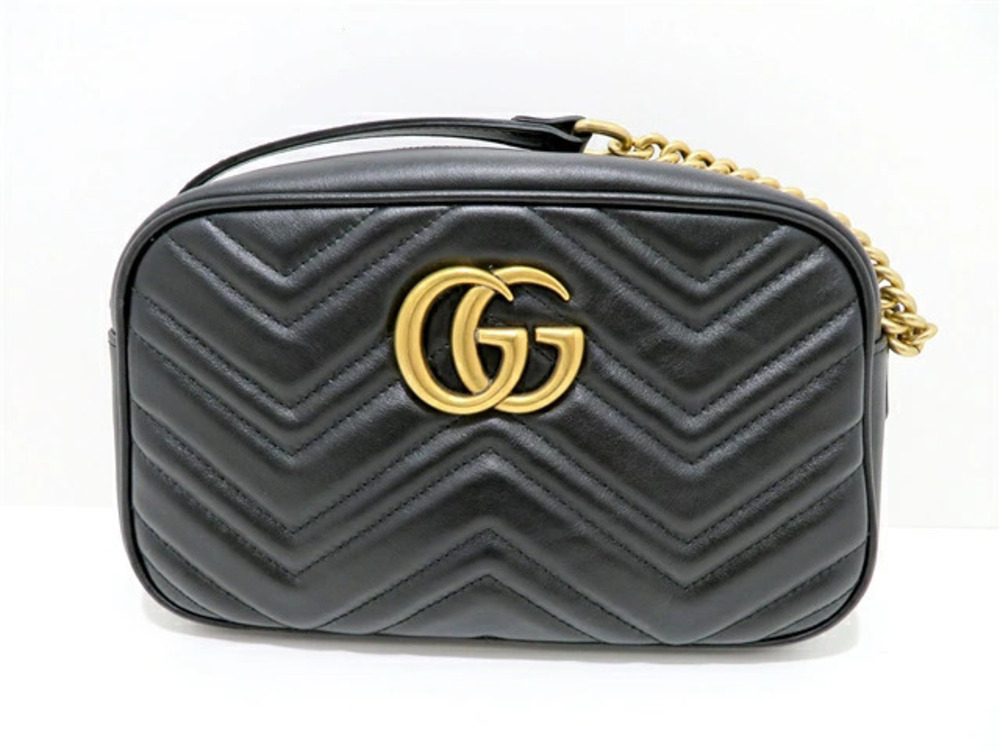 Gucci GG Marmont Quilted Leather Shoulder Bag Black Gold